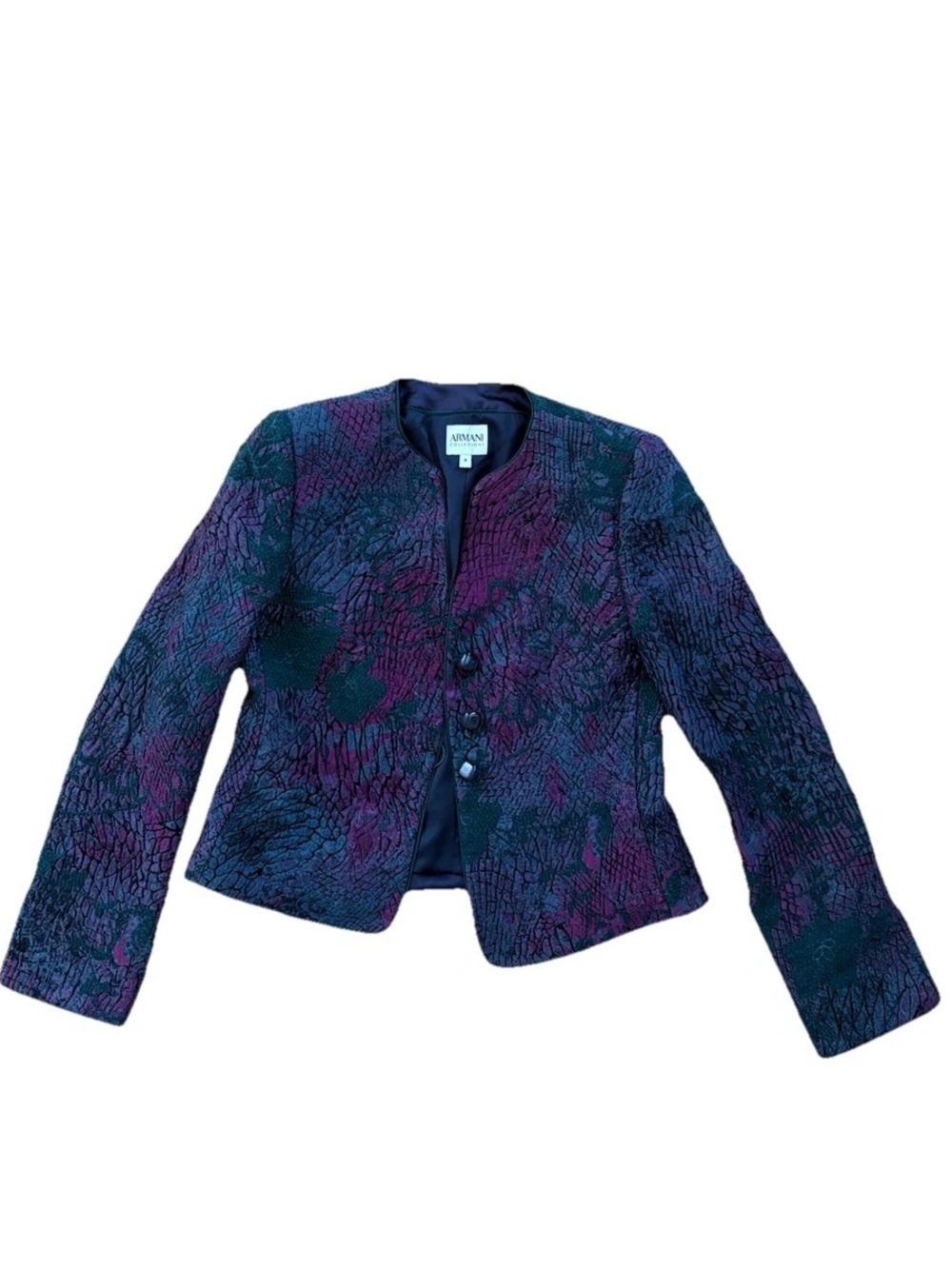 Armani Vintage Reptile Textured Jacquard Jacket - Teal & Plum